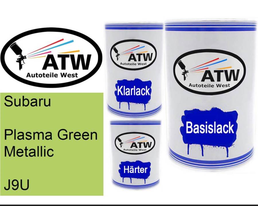 Subaru, Plasma Green Metallic, J9U: 500ml Lackdose + 500ml Klarlack + 250ml Härter - Set, von ATW Autoteile West.